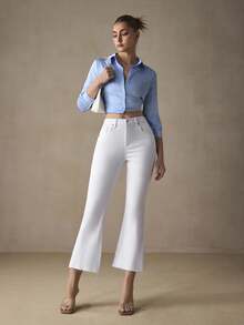 Selenza Plus Size Women's Casual Versatile Denim Cropped Flare Leg Pants With Pockets - White - View 7