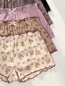 PetitDoll 5件組女款花卉印花荷葉邊蝴蝶結裝飾四角內褲 - 彩色 - 查看 4