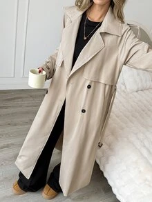 Easowa Women's Solid Color Fashion Versatile Daily Casual Trench Coat Jacket - Khaki - View 4