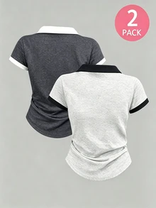2PCS Teen Girls T-Shirts - Multicolor - View 2