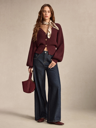 BizChic Women's Coffee Brown Cardigan With Shoulder Crochet Detail, Cinched Waist And Pockets, French Elegant Vintage Style, Suitable For Autumn/Winter, Office, Commute, Business, Workplace, Social, Formal, Halloween, Christmas, New Year, Graduation, Urban, Casual, 90s Old Money Style, Outing, Date, Birthday, Party, Gathering, Wedding Guest, Country Style, Concert, Travel, Minimalist Basic Outfit, Brunch, Tea Party, Airport, Back To School, Prom