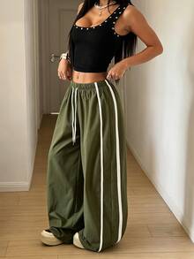 StreetHx Women's Drawstring Waist Casual Loose Sports Curved Leg Pants - Army Green - View 7