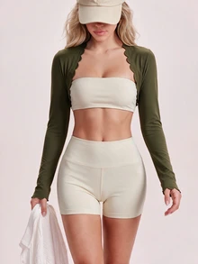 Sovereign Charm Women's Fashion Casual Long Sleeve Cropped Sports Jacket - Green - View 3