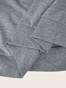 SHEIN EZwear 淺灰色龐克街頭印花女款露肩寬鬆休閒長袖衛衣 - 灰色 - 查看 6