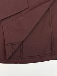 SHEIN PETITE طقم جاكيت بأكمام طويلة وأزرار معدنية وبنطال فضفاض للنساء - بني - مشاهدة 10