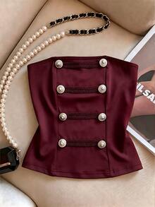 Franclia Women's Button Design Fashion Strapless Napoleon Top - Burgundy - View 1