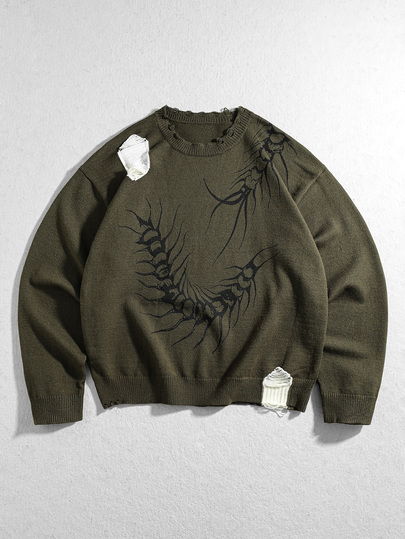 Herren Designer Distressed Langarm Mode Pullover für den täglichen Gebrauch