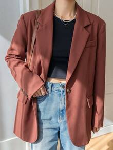 DAZY 女款純色翻領長袖休閒商務休閒西裝外套 - 紅色 - 查看 1