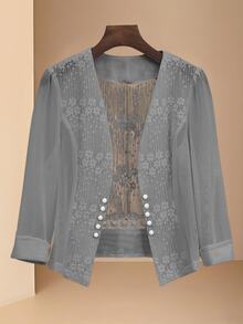 SHEIN 25 Summer New Lace Patchwork Lightweight Jacket For Women - Light Grey - View 1