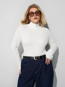 Maija تي شيرت مقاس كبير مريح بتصميم بسيط مع حافة مكشكشة ناعمة - أبيض - مشاهدة 5