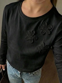 Dazy Kids 青少年女孩秋季服飾 青少年女孩圓領針織短袖蝴蝶結裝飾T恤 夏季 - 黑色 - 查看 4