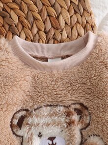 2pcs Men's Thick Comfortable Khaki Teddy Bear Patchwork Embroidery Long Sleeve Top & Plaid Long Pants Pajama Set - Khaki - View 7