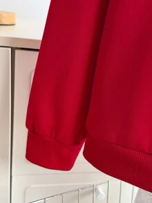 SHEIN 青少年女孩蝴蝶結印花圓領長袖運動衫 - 酒紅色 - 查看 5