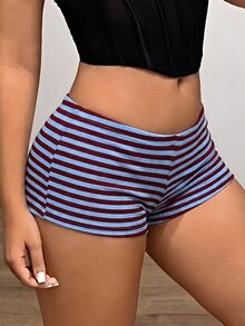 SHEIN ICON 女款超低腰條紋 Y2K 性感極短褲 - 彩色 - 查看 4
