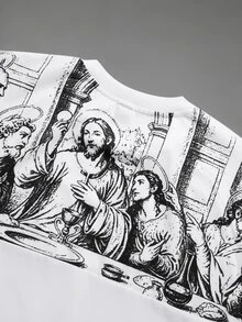 STYNVO Men's Plus Size Character Print Crew Neck Short Sleeve Casual Loose Fit T-Shirt - White - View 4