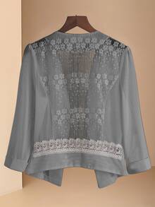 SHEIN 25 Summer New Lace Patchwork Lightweight Jacket For Women - Light Grey - View 2