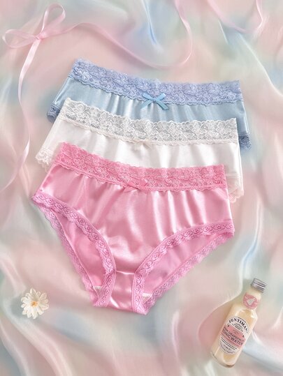 Nora Wilde Fashion Lace Patchwork Triangle Panties 3pcs Set