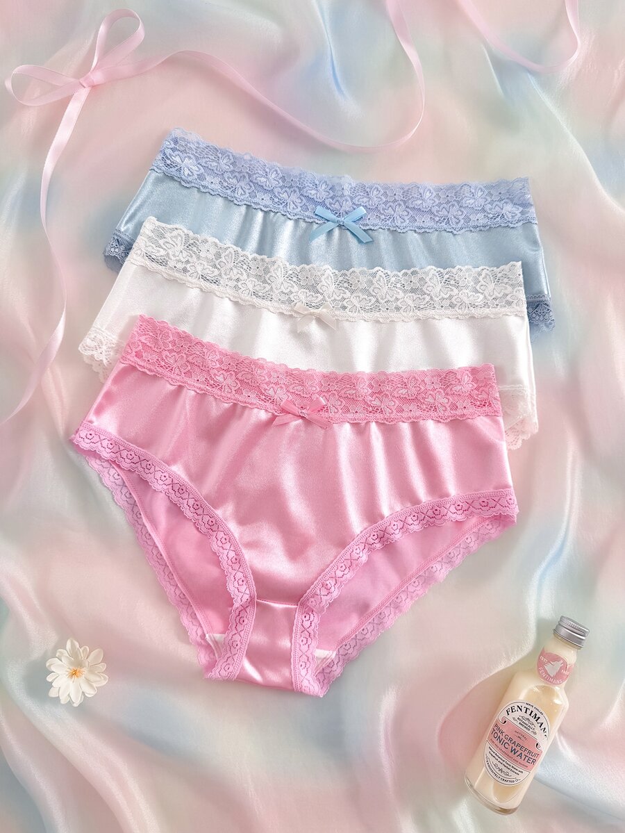 Nora Wilde Fashion Lace Patchwork Triangle Panties 3pcs Set - Multicolor - View 1