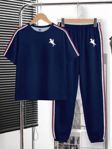 Kids Tween Boy Casual Comfortable Fashion Minimalist Crew Neck Short Sleeve T-Shirt And Long Pants Set - White - View 6