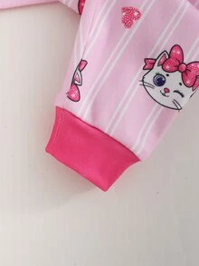 SHEIN 女嬰卡通貓咪印花長袖上衣與長褲居家服套裝 - 粉色 - 查看 7