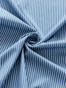 Vionelle Setelan Kasual Sehari-hari 2 Potong untuk Wanita Ukuran Plus dengan Atasan Lengan Panjang dan Celana Bergaris Patchwork Renda - Blue and White - View 7