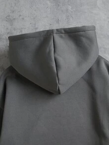 SHEIN 青少年男孩極簡高街小刺繡圖案套頭衛衣，舒適面料，獨特版型，秋冬新款，適合多種場合 - 深灰色 - 查看 5