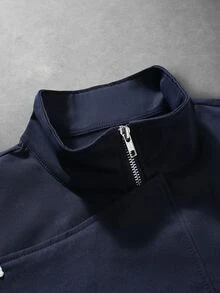 PAVTROS 男士字母刺繡青蛙鈕扣門襟休閒夾克 - 藏蓝色 - 查看 4