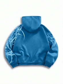 ROMWE MEN Goth Men's Hooded Zip-Up Long-Sleeve Printed Sweatshirt - Baby Blue - View 2