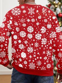 Manfinity Homme Herr sweatshirt med lång ärm, rund hals, snöflinge- och julmönster, avslappnat loungewear för helgen - Multifärgad - Visa 2