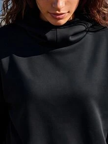 Exploreva Women's Long Sleeve Black Hooded Thermal Lined Sweatshirt - Black - View 7