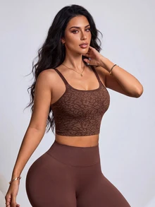 Slayform Tank Top Olahraga Motif Leopard Seksi Tanpa Jahitan dan Tanpa Punggung - Coklat - View 5