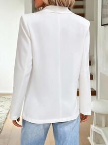 SHEIN LUNE 新款純白色女款收腰前排扣西裝外套 辦公商務休閒優雅秋季款 - 白色 - 查看 2
