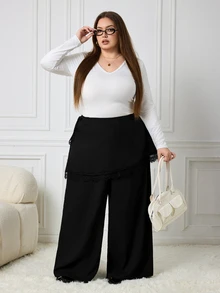 SHEIN CURVE+ Women's Plus Size 22W Black Leather Skirt, Autumn/Winter - Black - View 7
