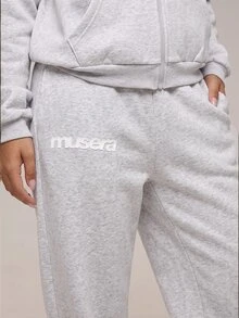 MUSERA 綠色圖案Logo休閒慢跑長褲 冬季休閒舒適穿搭 女款酷綠色長褲 - 淺灰色 - 查看 5