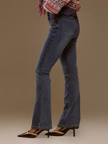 MUSERA Fitted Flare Mid Rise Denim Jeans Autumn Winter Fall Western Cowgirl Cute - Medium Wash - View 5