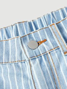 SHEIN CURVE+ Plus Size Women's Striped Pattern Pocket Design Button Straight Leg Casual Jeans - Blue - View 11