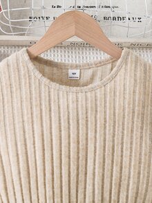 SHEIN 少女拼接圖案圓領長袖休閒洋裝 - 杏色 - 查看 6