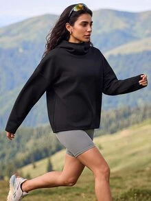 Exploreva Women's Long Sleeve Black Hooded Thermal Lined Sweatshirt - Black - View 1