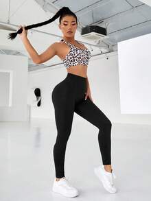 SHEIN Velisys Women's High Waist Daily Fitness Workout Leggings - Black - View 5