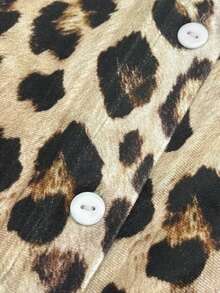 Linhara Busana Wanita Ukuran Besar Musim Semi/Panas: Elegan, Kasual, Minimalis, dan Serbaguna, Blus Wanita Ukuran Besar Motif Leopard Vintage Acak Lengan Panjang Dua Lapis dengan Desain Manset Berkerut, Cocok untuk Pakaian Musim Semi/Panas - MultiWarna - View 5