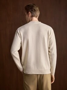 Manfinity CityGents 男士半高領長袖懶人套頭毛衣，休閒針織秋冬服飾，米色/杏色寬鬆版型時尚百搭 3D 圖案長袖套頭毛衣 - 杏色 - 查看 3