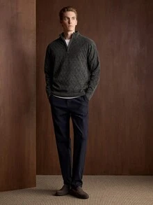Manfinity CityGents 男士秋冬 1/4 拉鍊純色長袖極簡百搭針織衫 - 深灰色 - 查看 7