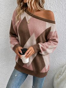 SHEIN LUNE Date復古2026秋冬女款休閒露肩毛衣，適合秋冬穿著 - 彩色 - 查看 3