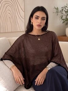 Solavon Women's Solid Color Asymmetric Contrast Trim Fashion Cover Up - Coffee Brown - View 7