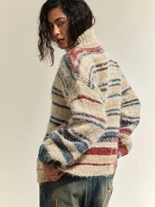 SoleilVie Women's Striped Casual Daily Long Sleeve Sweater - Brown - View 2