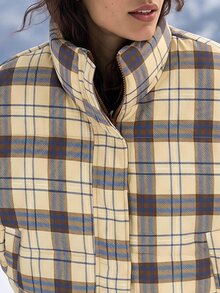 Exploreva Striped Plaid Stand Collar Long Sleeve Color Block Outdoor Padded Coat - Multicolor - View 7