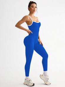 Dewbera Dewbera 女款拼色休閒日常旅行運動細肩帶連身褲 - 藍色 - 查看 3