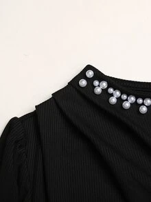 Tween女孩秋冬休閒通勤優雅針織羅紋拼接PU撞色長袖小立領長洋裝 童裝串珠洋裝 萬聖節聖誕派對洋裝 棕色黑色 - 黑色 - 查看 8
