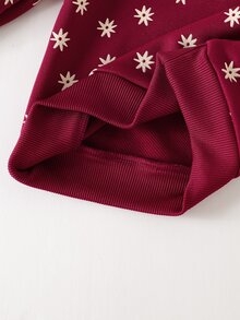 SHEIN 女嬰秋季酒紅色長袖褲裝百搭套裝 - 酒紅色 - 查看 6