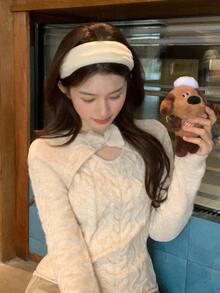 DAZY Women's Bowknot Long Sleeve 2 In 1 Sweater, Autumn/Winter - Beige - View 5